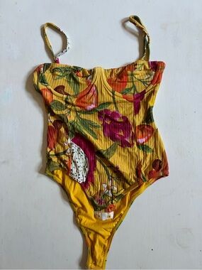 FARM Rio Yellow Floral Ribbed Bodysuit